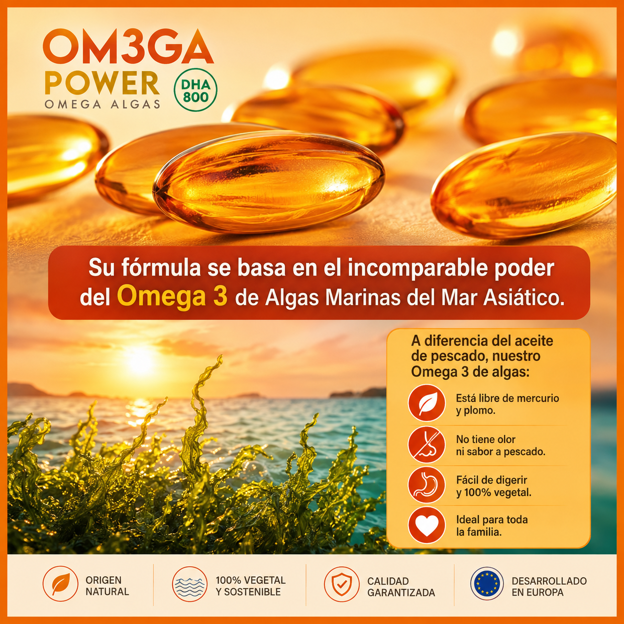 Om3ga Power - Omega 3 de algas DHA 800