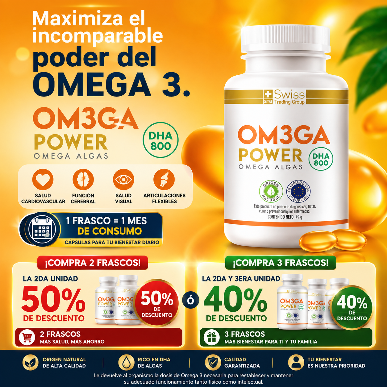 Om3ga Power - Omega 3 de algas DHA 800