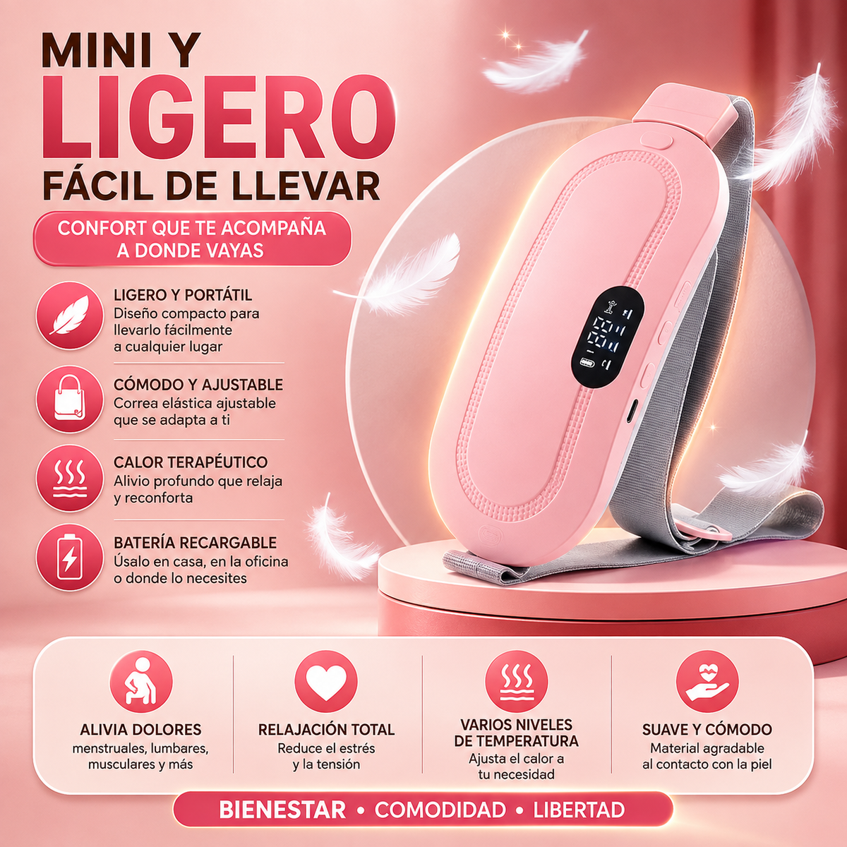 Cinturón térmico masajeador para alivio menstrual