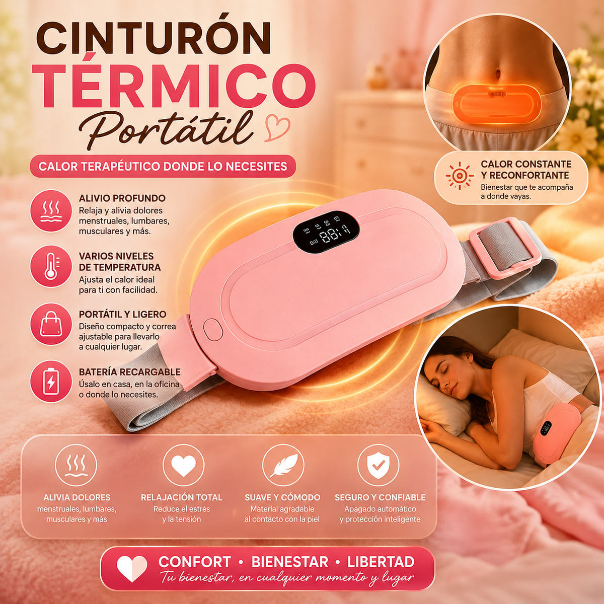 Cinturón térmico masajeador para alivio menstrual