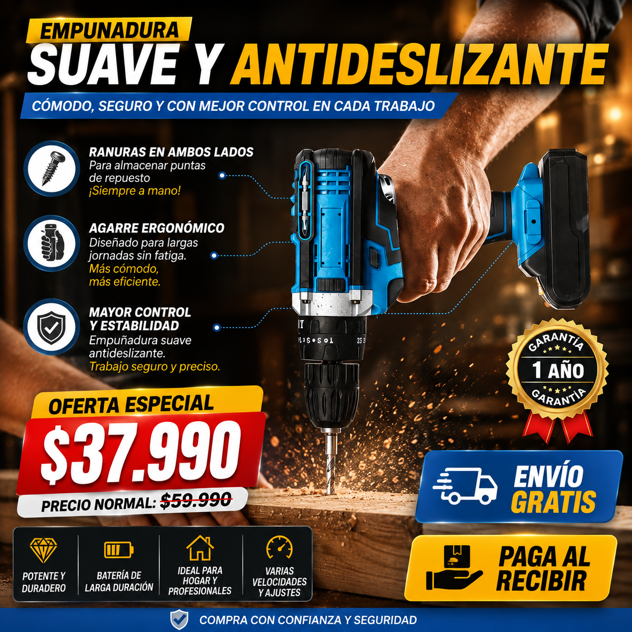 Taladro  Inalambrico 2 Bat Con Accs